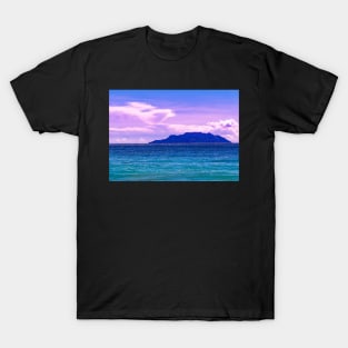 PURPLE SUNSET OVER AN ISLAND IN THE SEA DESIGN T-Shirt